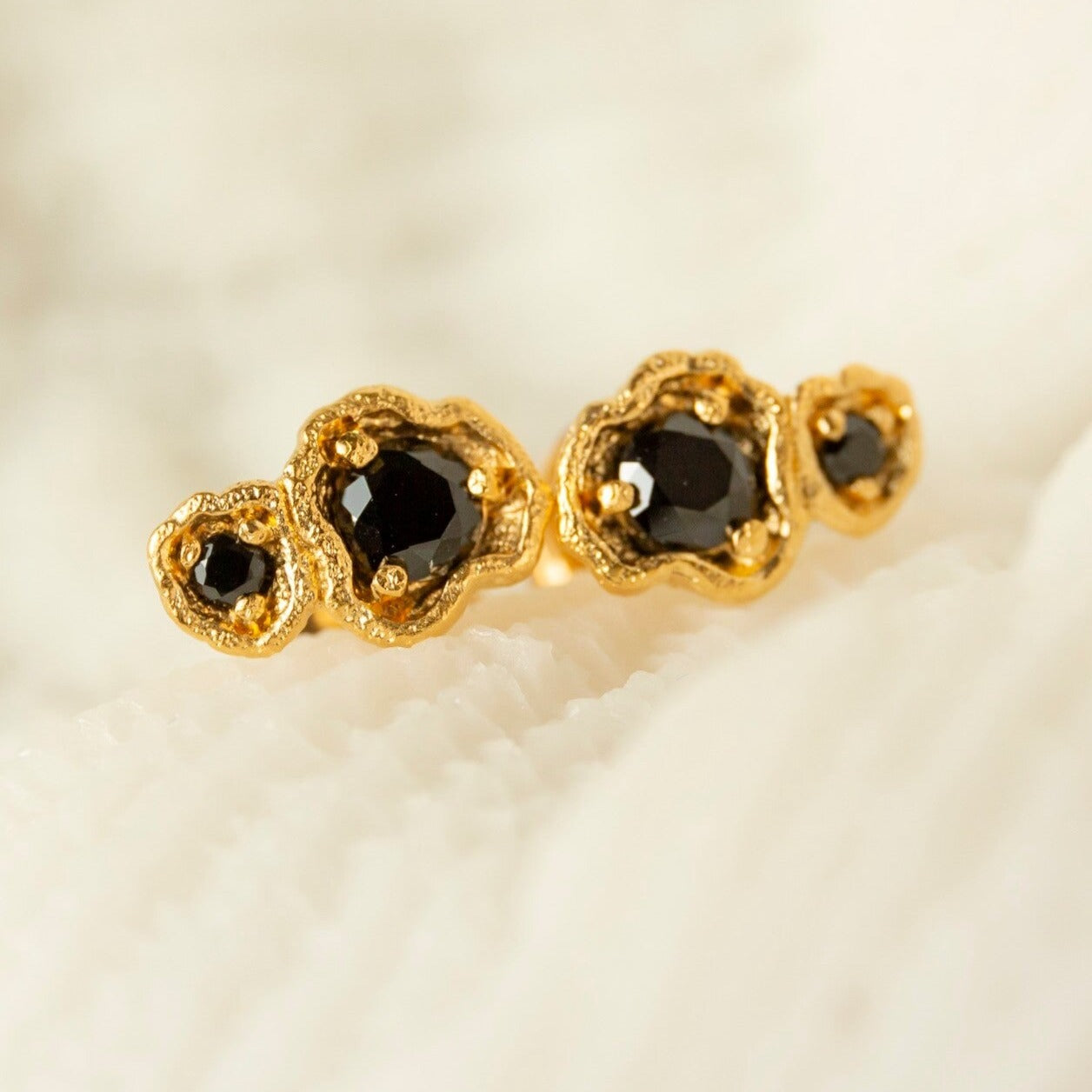 14k gold vermeil black spinel climber statement stud earrings