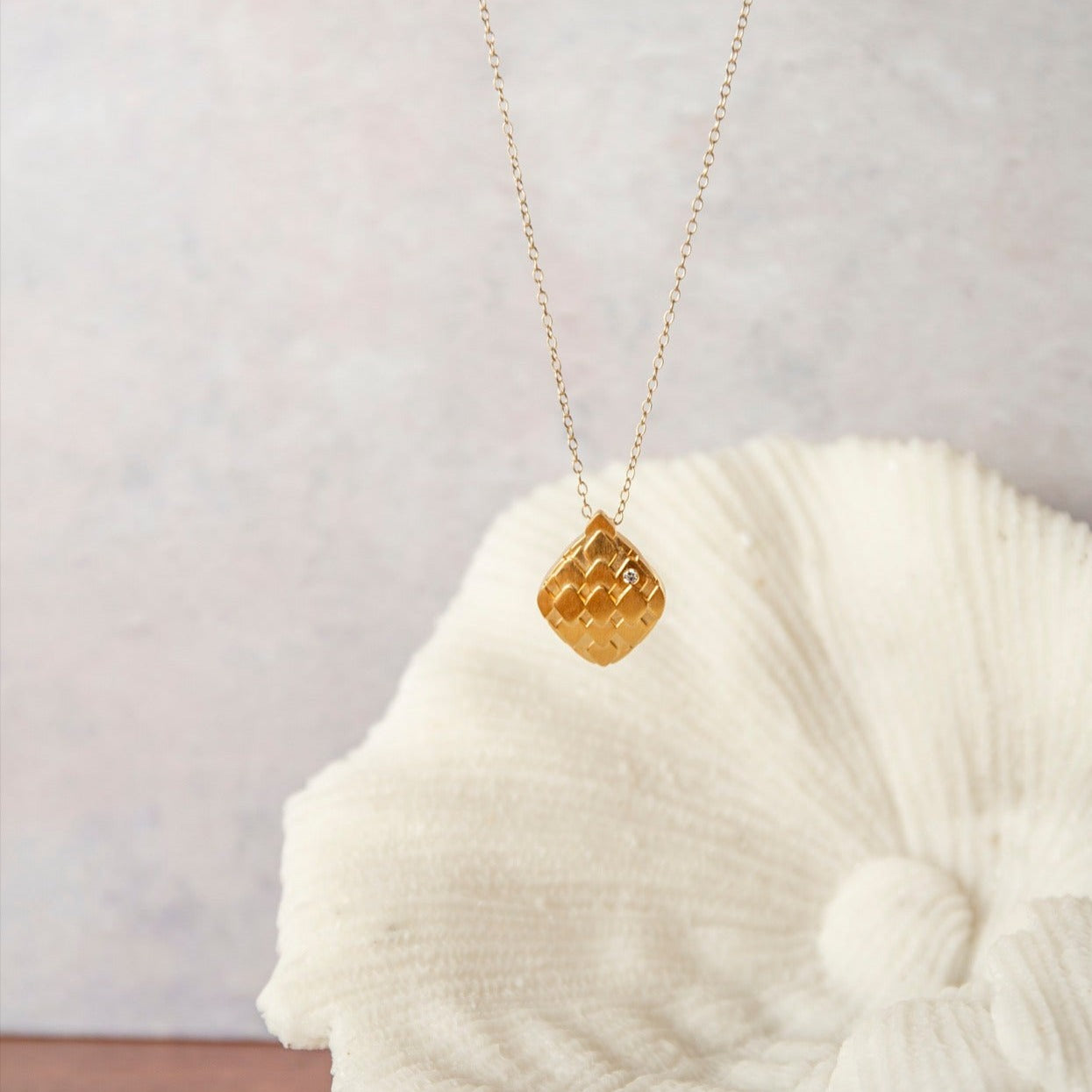 Lab grown diamond and 14k gold vermeil art deco pendant statement necklace