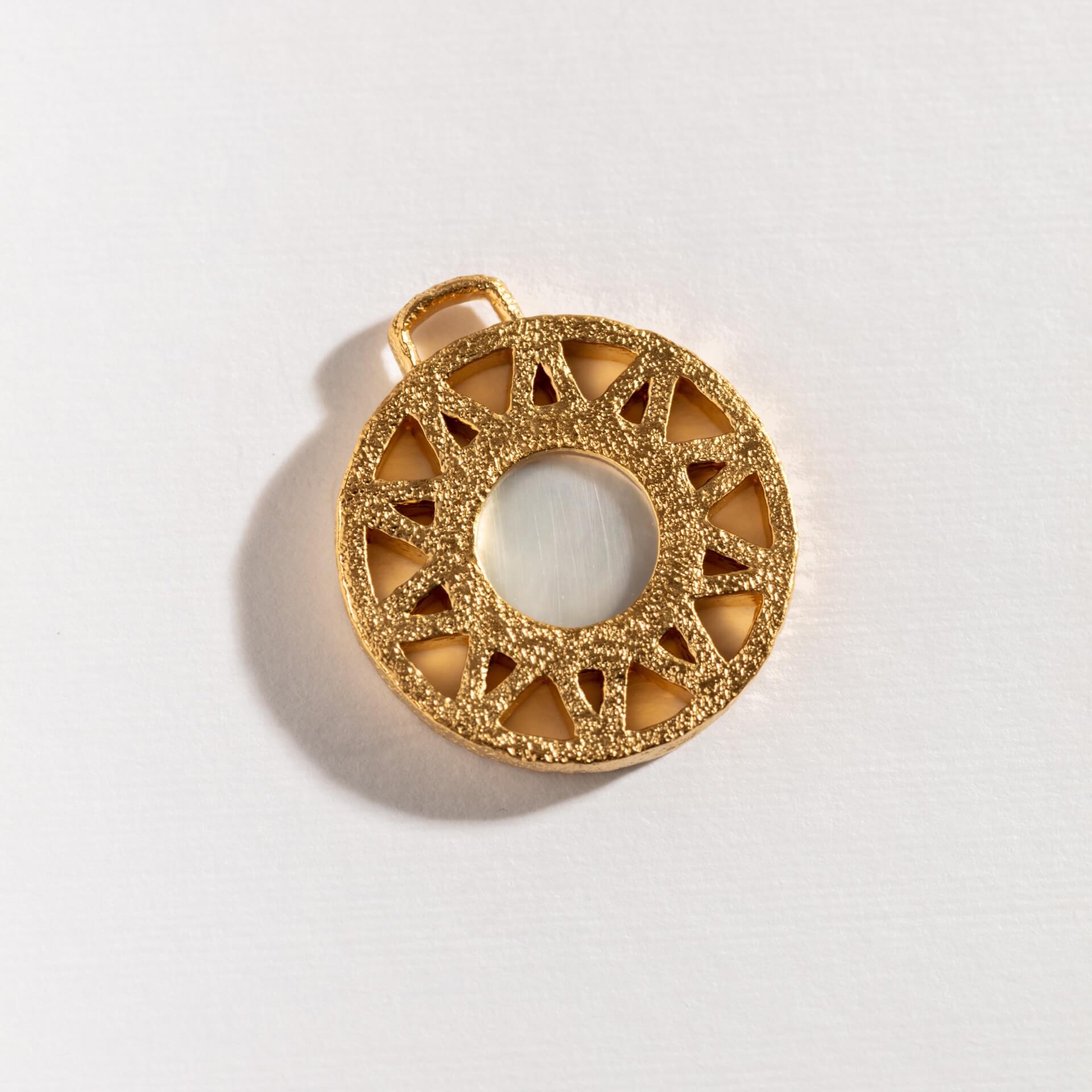Geometric Mother of Pearl Disc Pendant - Gold  (Pendant Only No Chain)