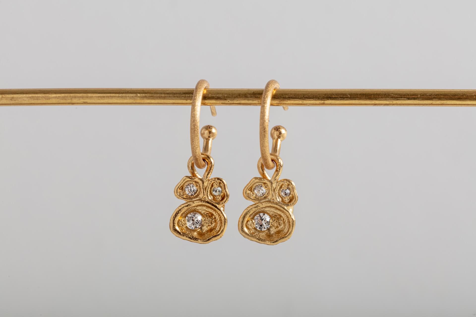 White Topaz Gold Lichen Hoop Earrings