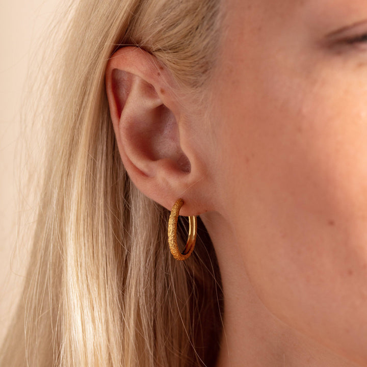 Antique-Textured Gold Large Hoop Earrings