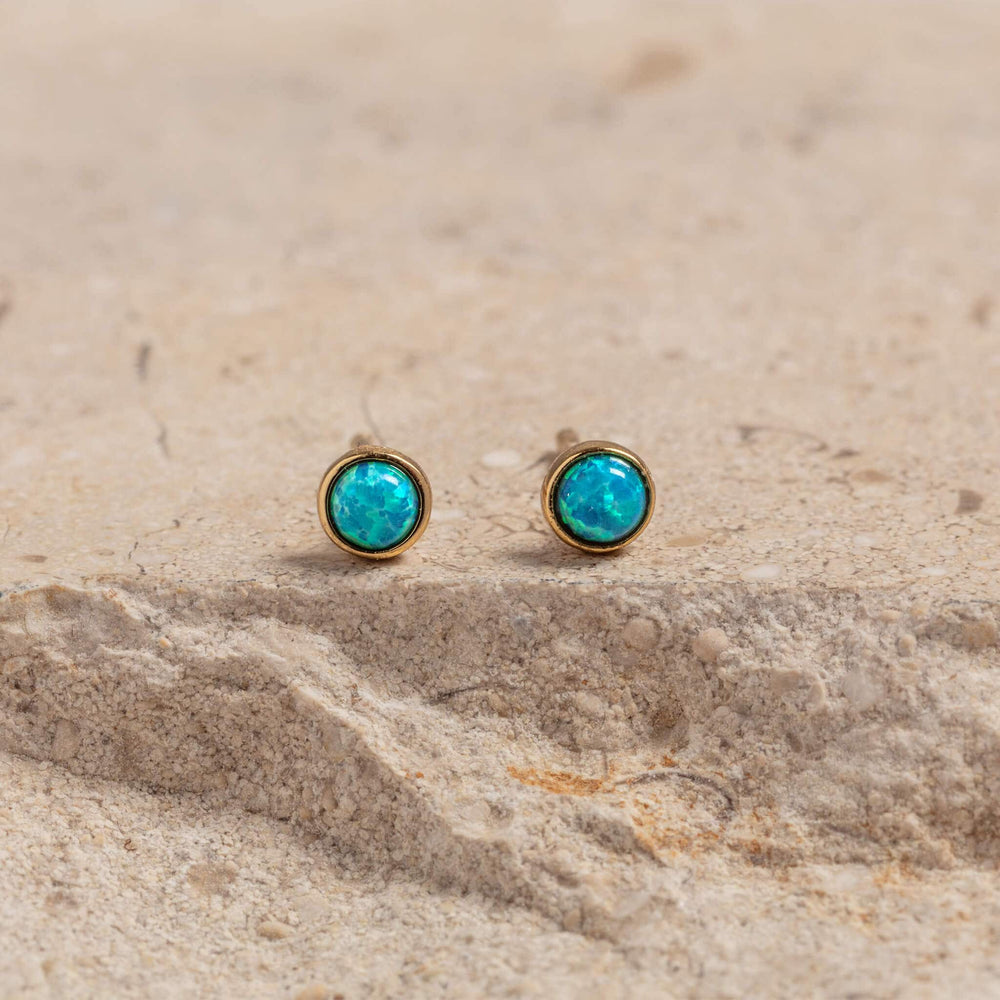 Blue Opal and Gold Stud Earrings