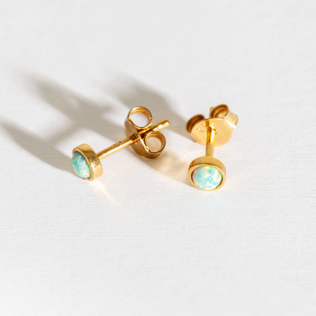 Moon Yellow Opal Gold Stud Earrings