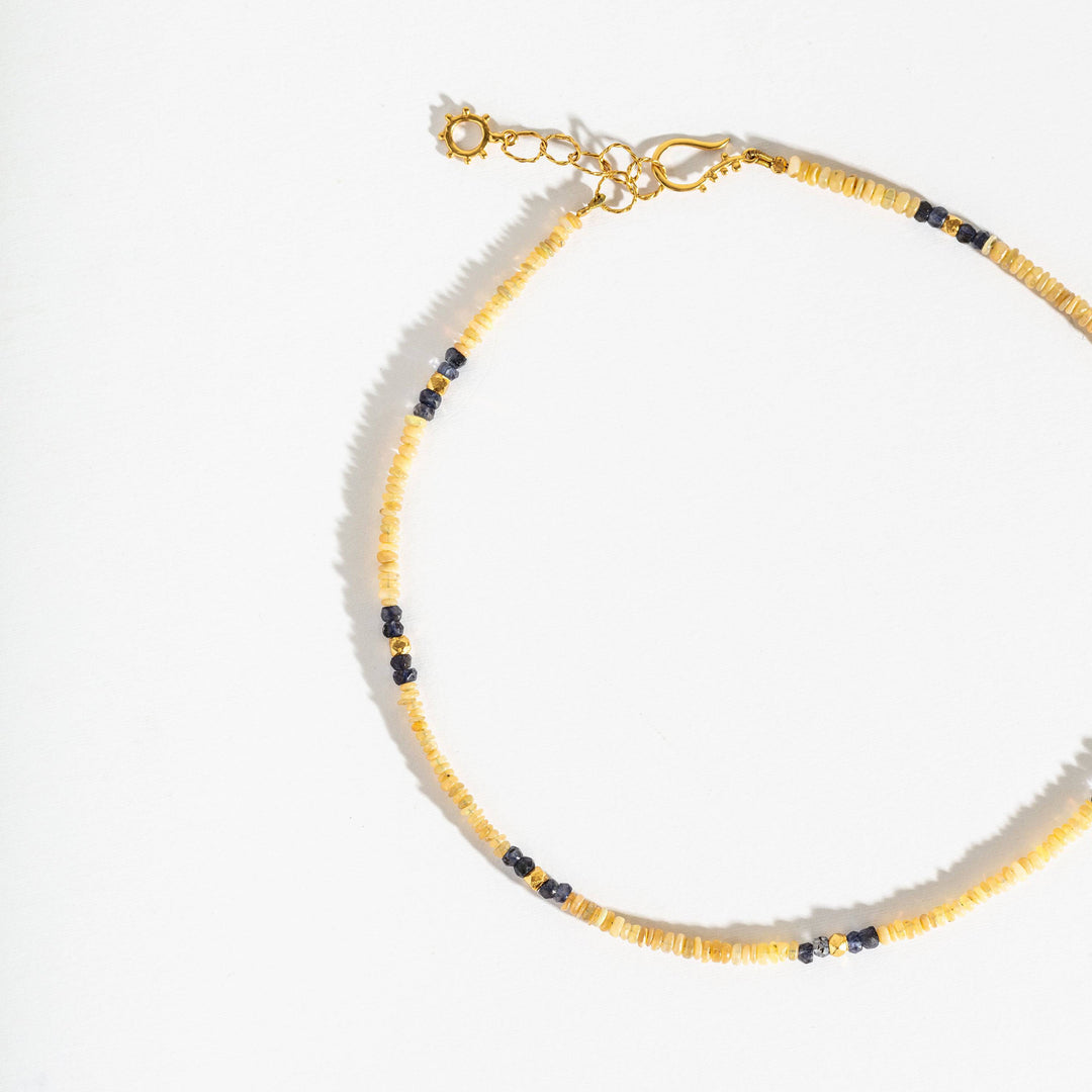Beaded Opal and Iolite Gemstone Gold Vermeil Necklace