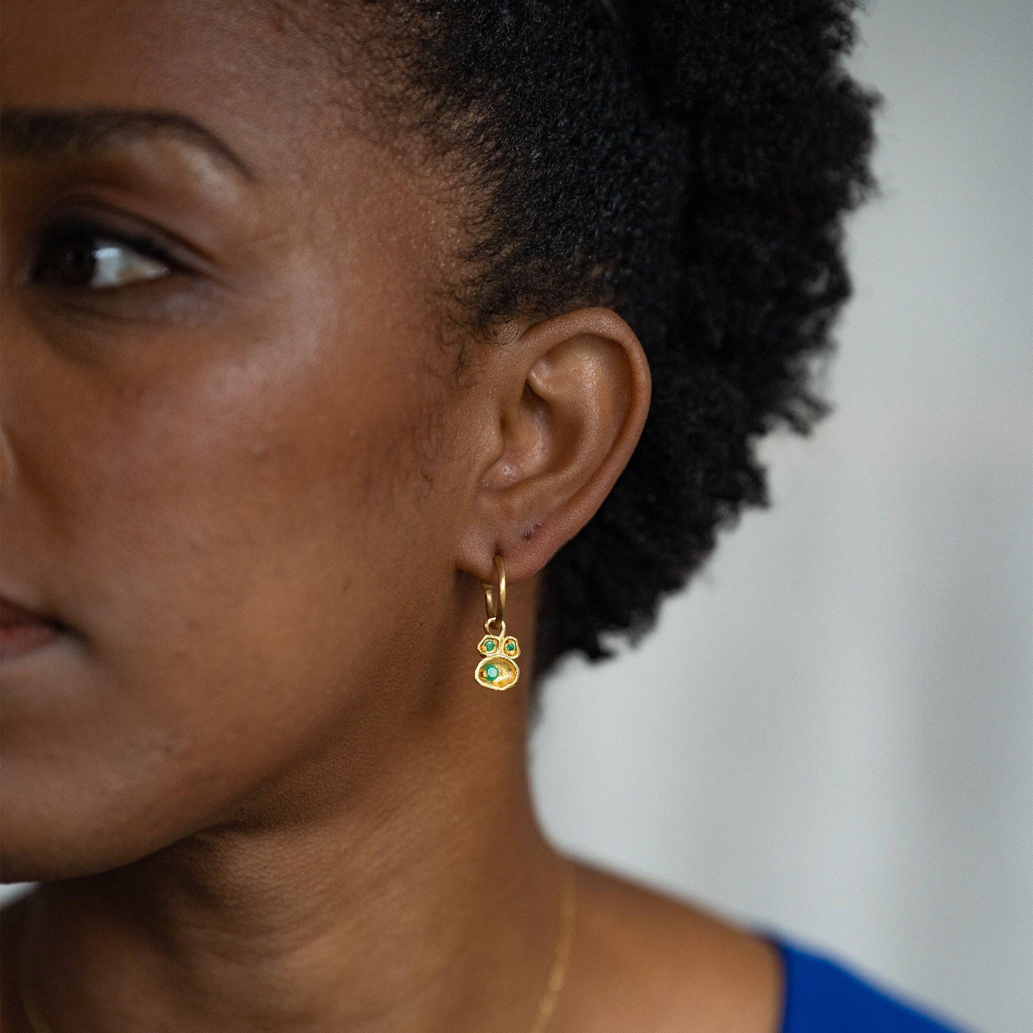 Emerald and Gold Lichen Hoop Earrings