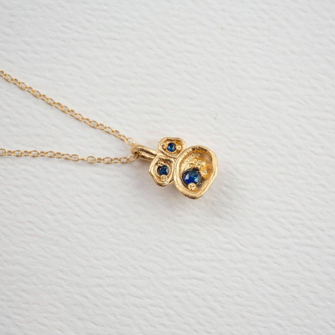 Blue Sapphire and Gold Lichen Pendant Necklace