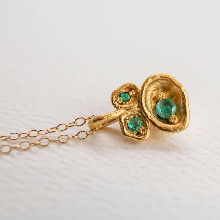 Emerald and Gold Lichen Pendant Necklace