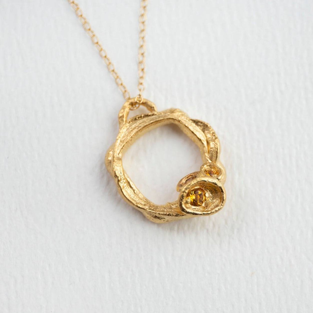 Citrine and Gold Branch Circle Necklace - Large