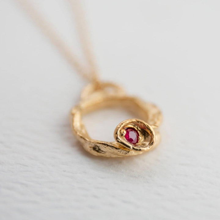 Ruby and Gold Branch Circle Necklace - Small