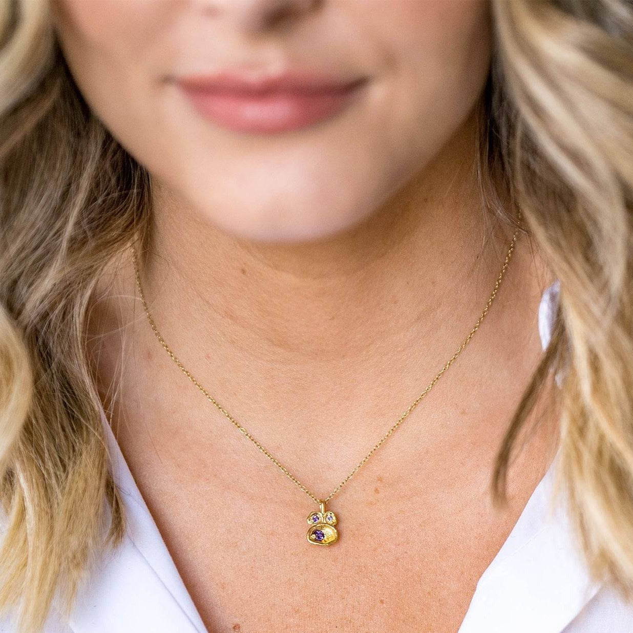 Amethyst and Gold Lichen Pendant Necklace