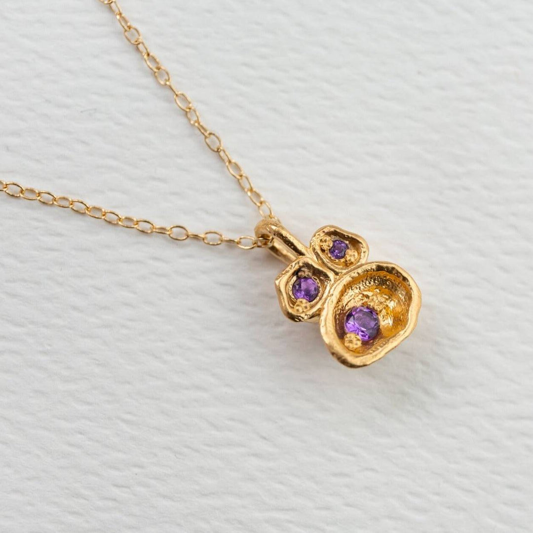 Amethyst and Gold Lichen Pendant Necklace