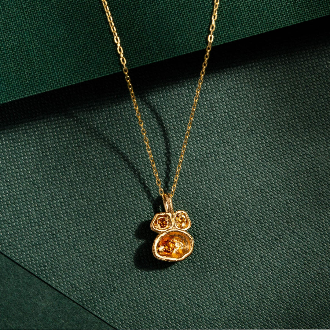 Citrine and Gold Lichen Pendant Necklace