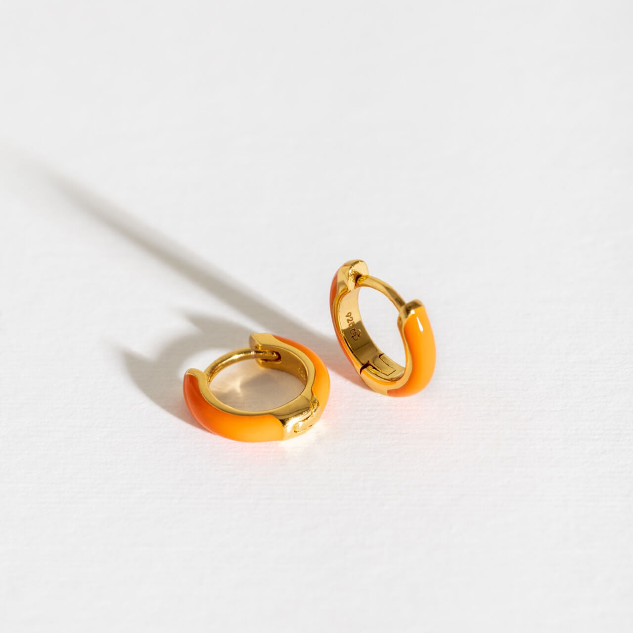 Coral Gold Enamel Huggie Earrings