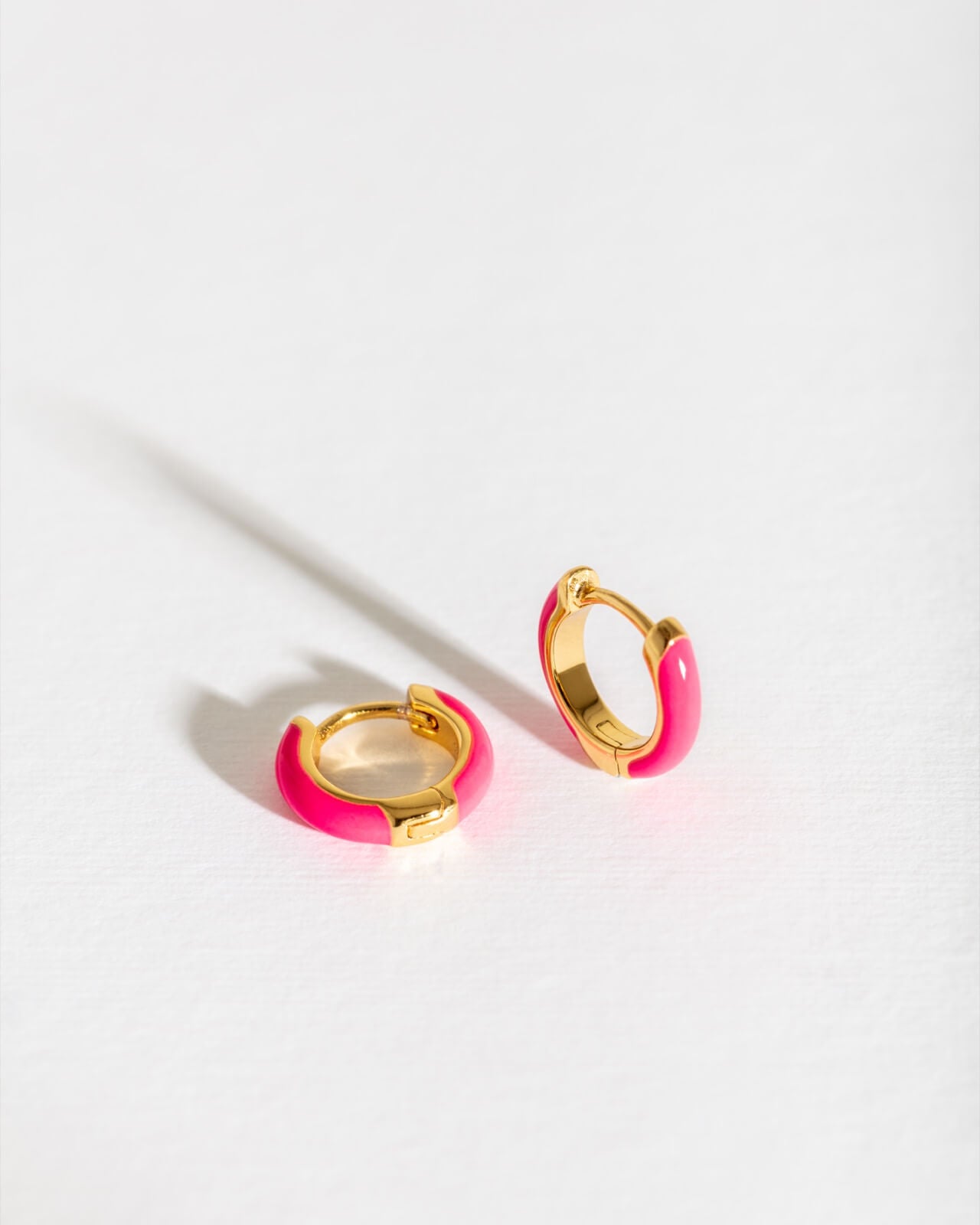 Hot Pink Gold Huggie Earrings