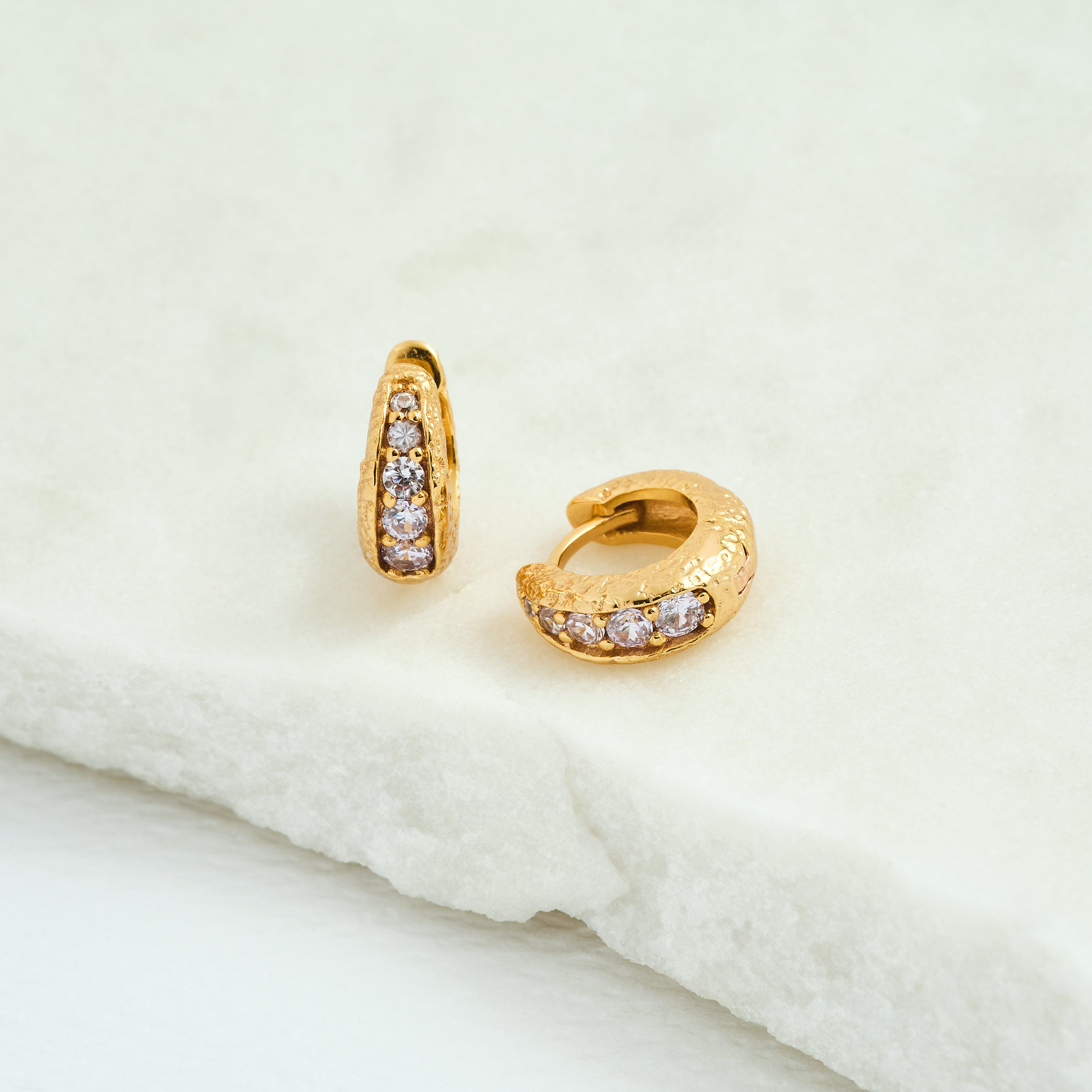 Lab-grown diamond antique gold huggie hoops