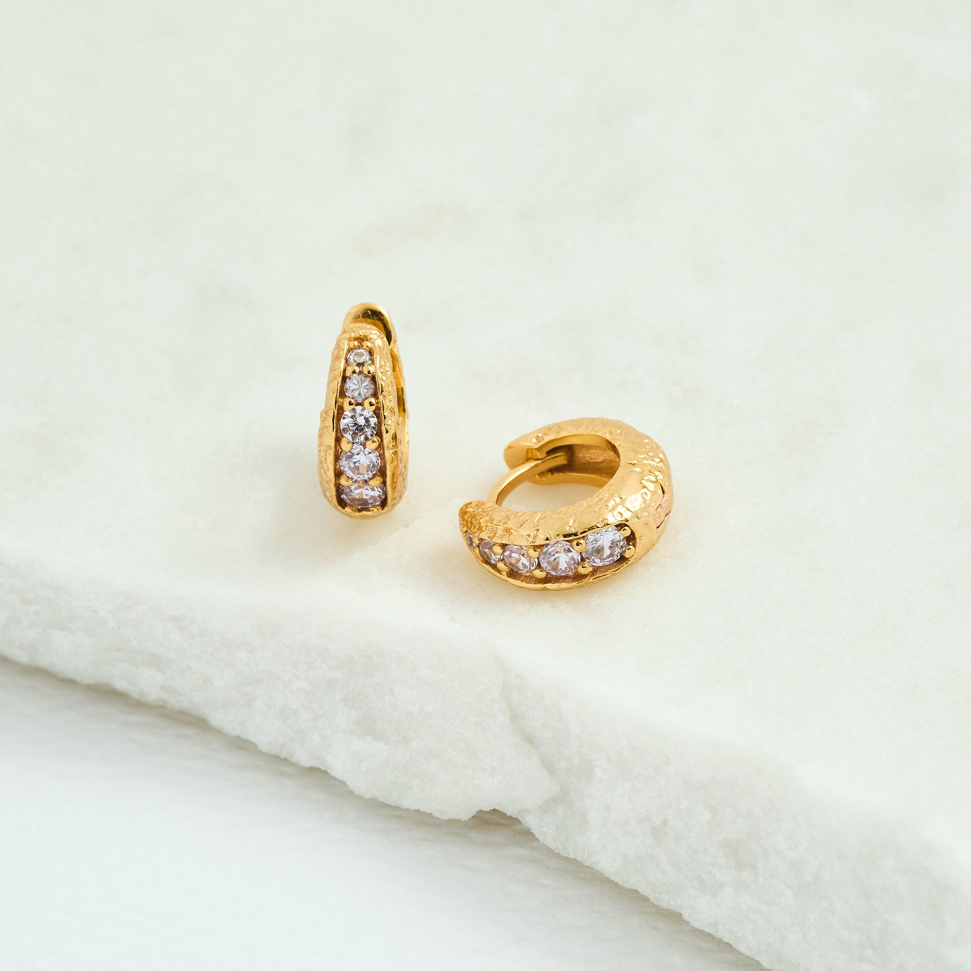 Lab-grown diamond antique gold huggie hoops
