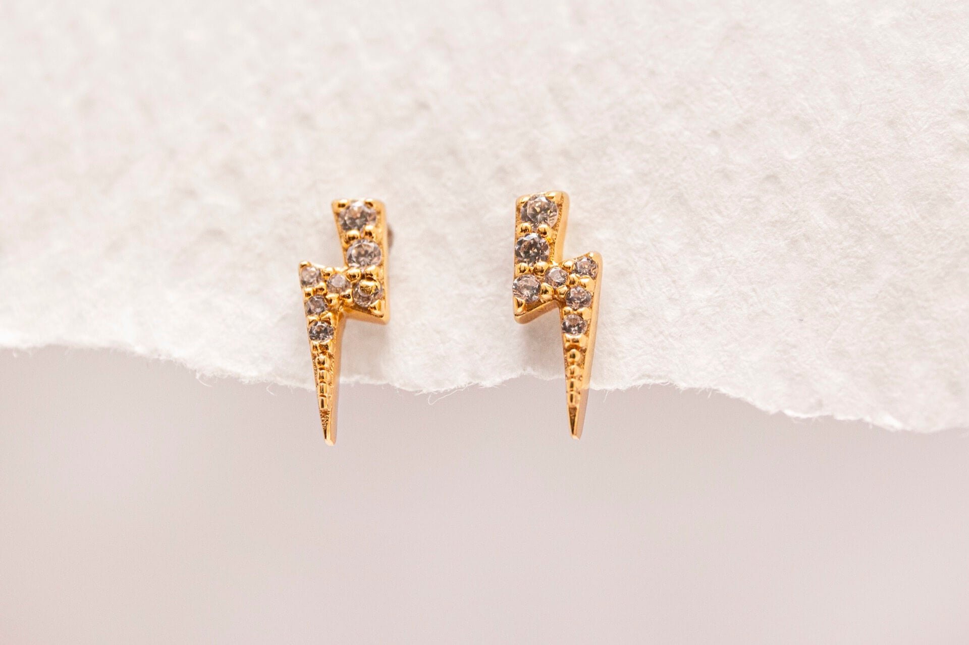 Sparkly Gold Lightning Bolt Stud Earrings