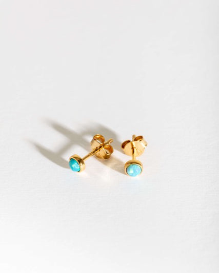 Blue Opal Gold Stud Earrings