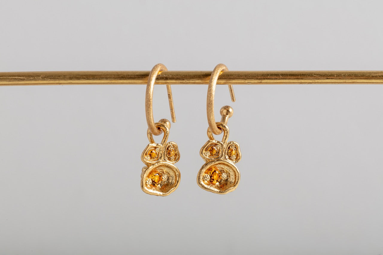 Citrine Gold Lichen Hoop Earrings
