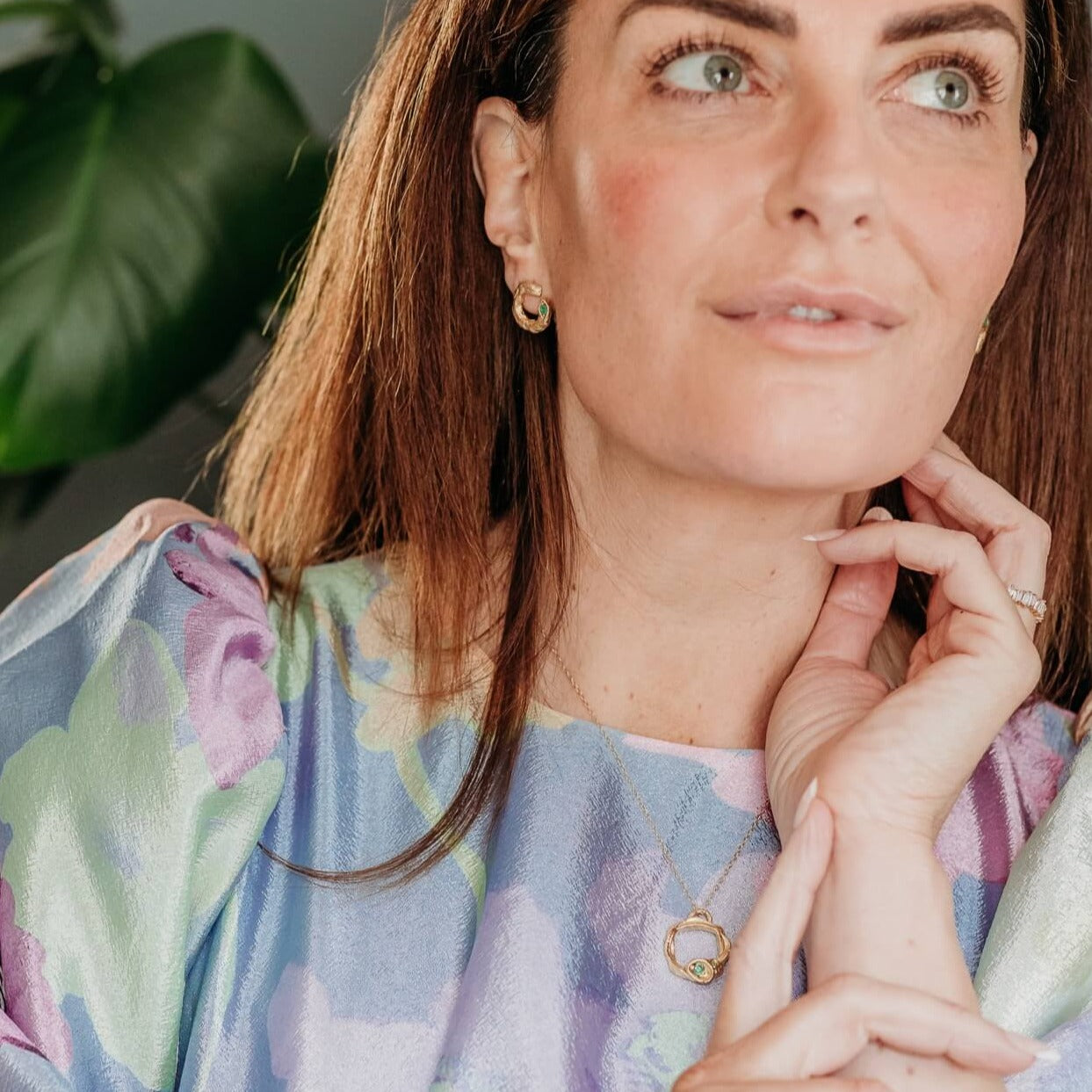 Emerald and Gold Birthstone Eternity  Large Pendant Necklace