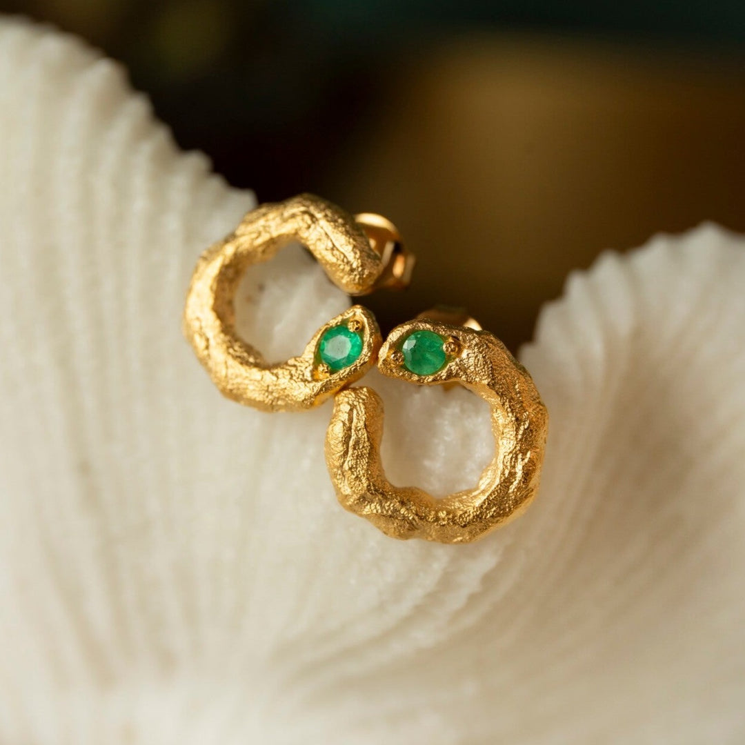 Emerald Gold Asymmetric Open Circle Branch Earrings