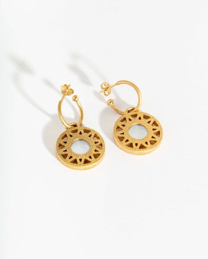 Geometric Mother of Pearl Gold Hoop Earrings
