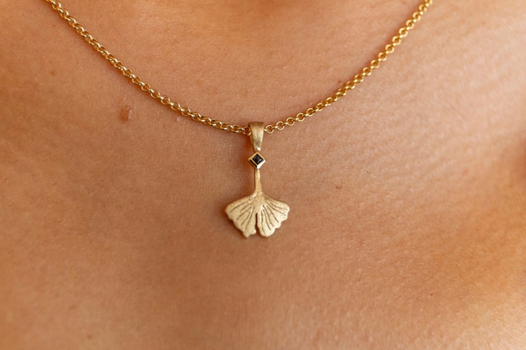 Ginkgo Leaf Gold Charm Necklace