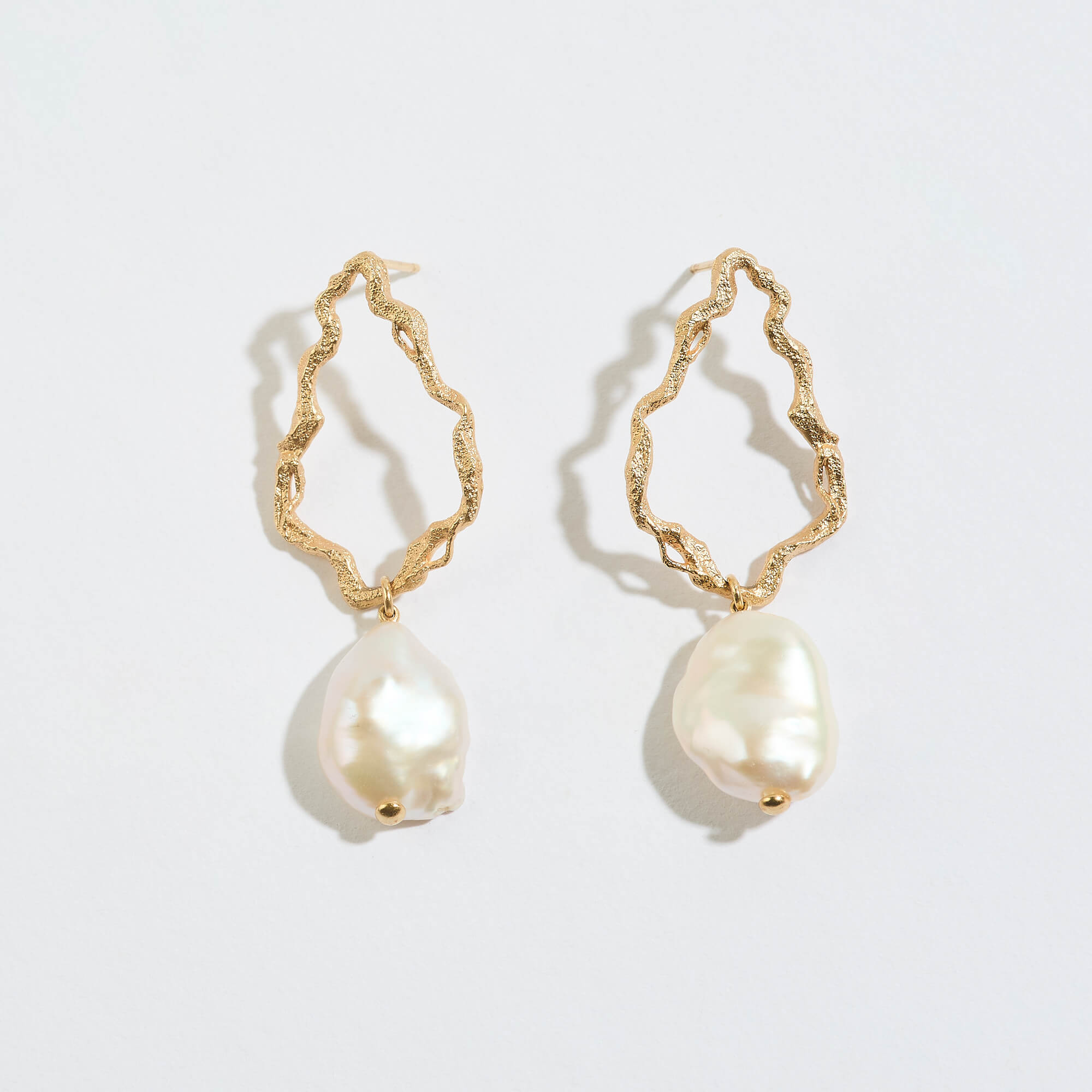 Gold Pearl Branch Drop Earrings