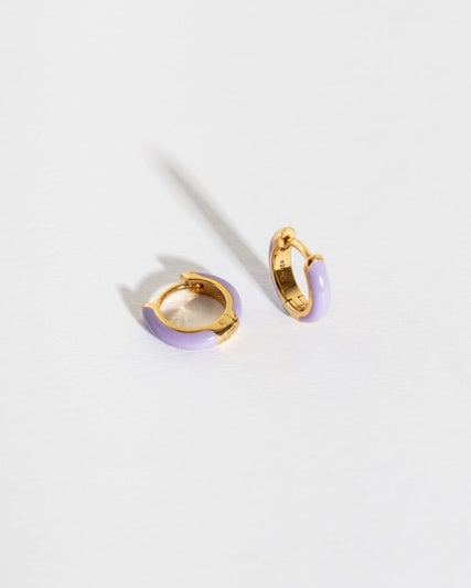 Lavender Enamel Gold Huggie Earrings