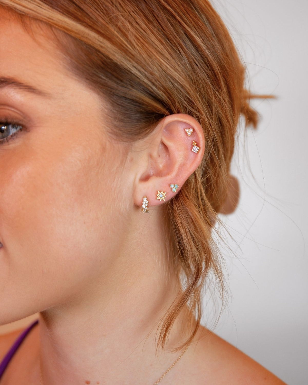 Triple Opal Mini Gold Stud Earrings