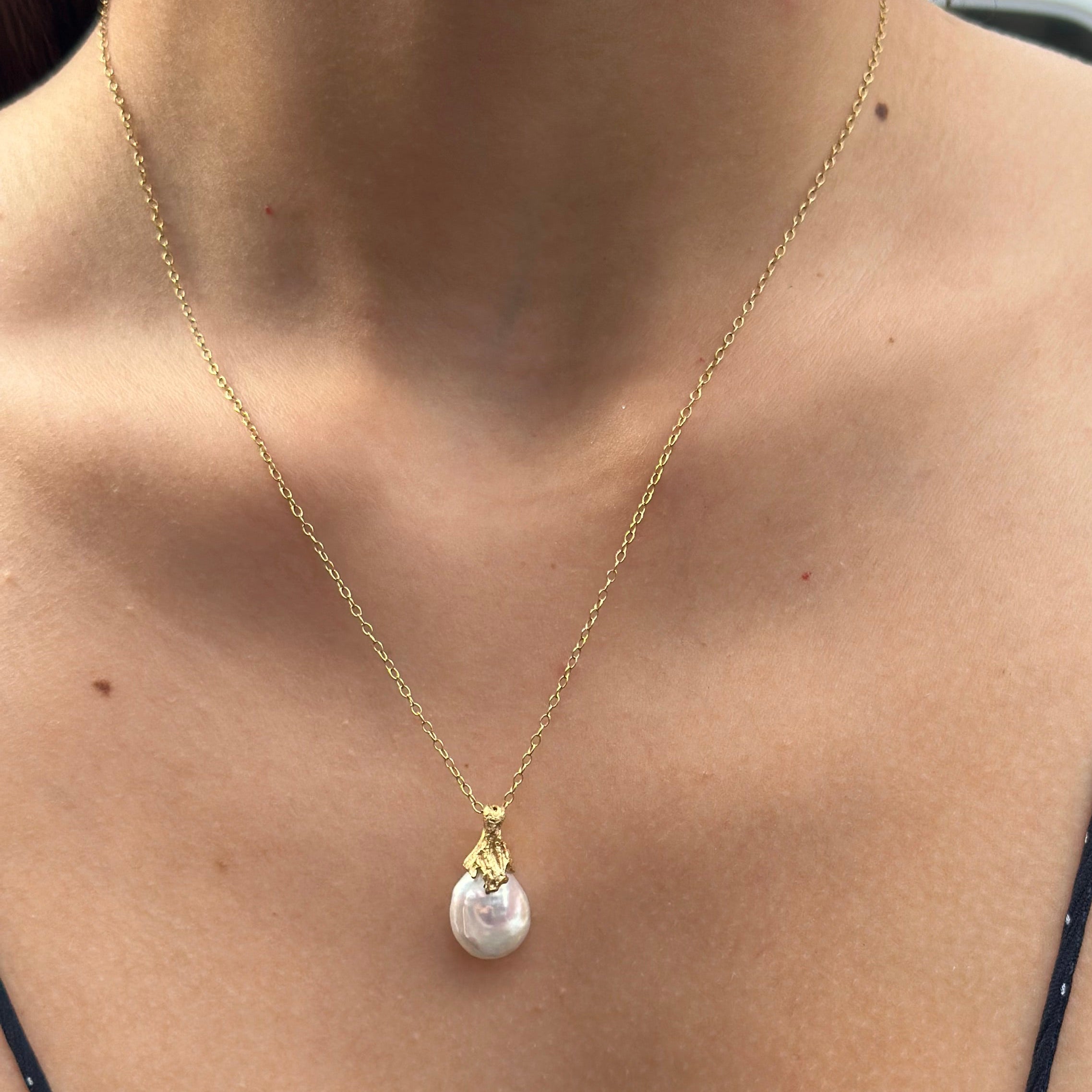 model wears Pearl Gold Vermeil Lichen Pendant Necklace