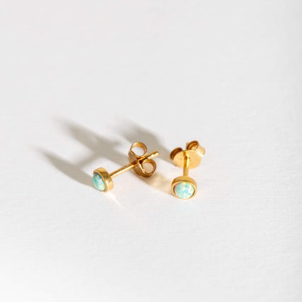 Moon yellow opal gold stud earrings