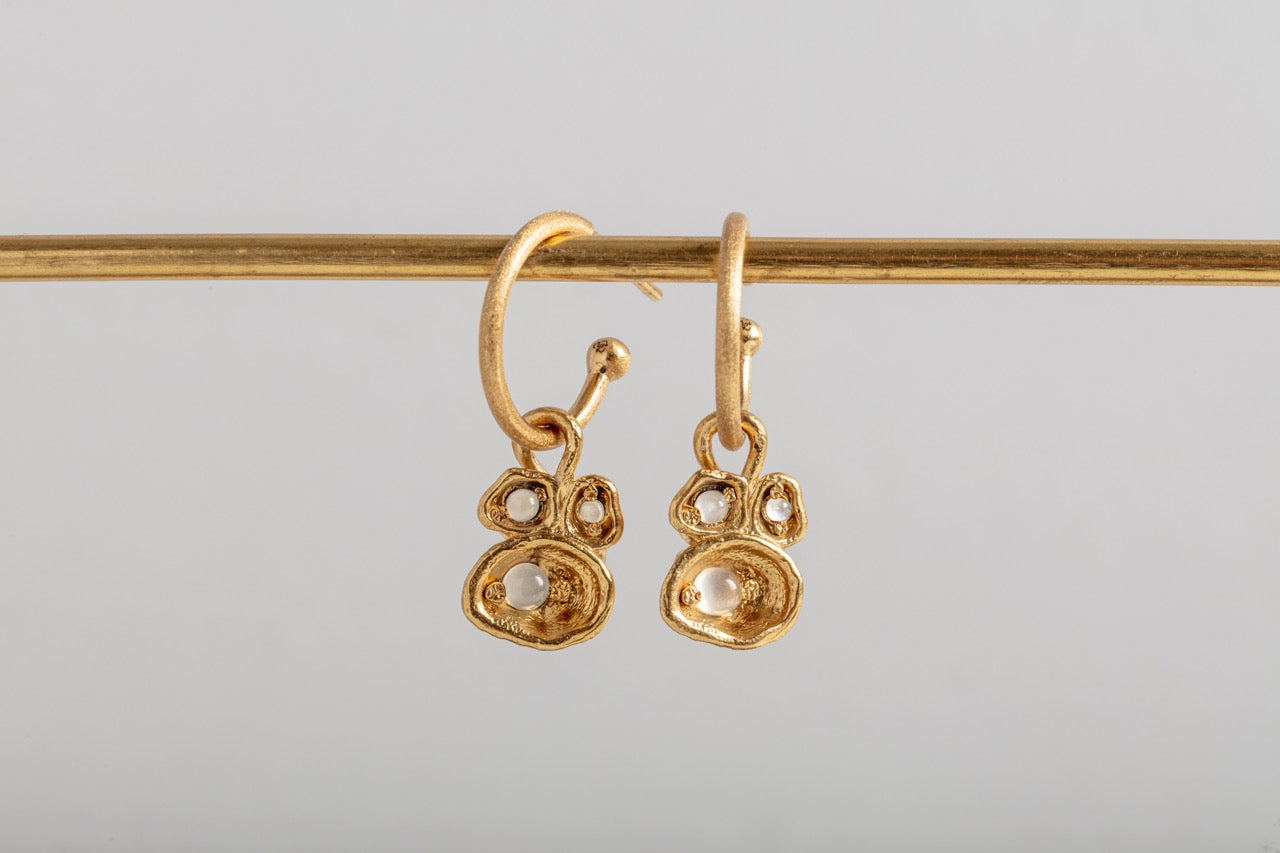 Moonstone Gold Lichen Hoop Earrings