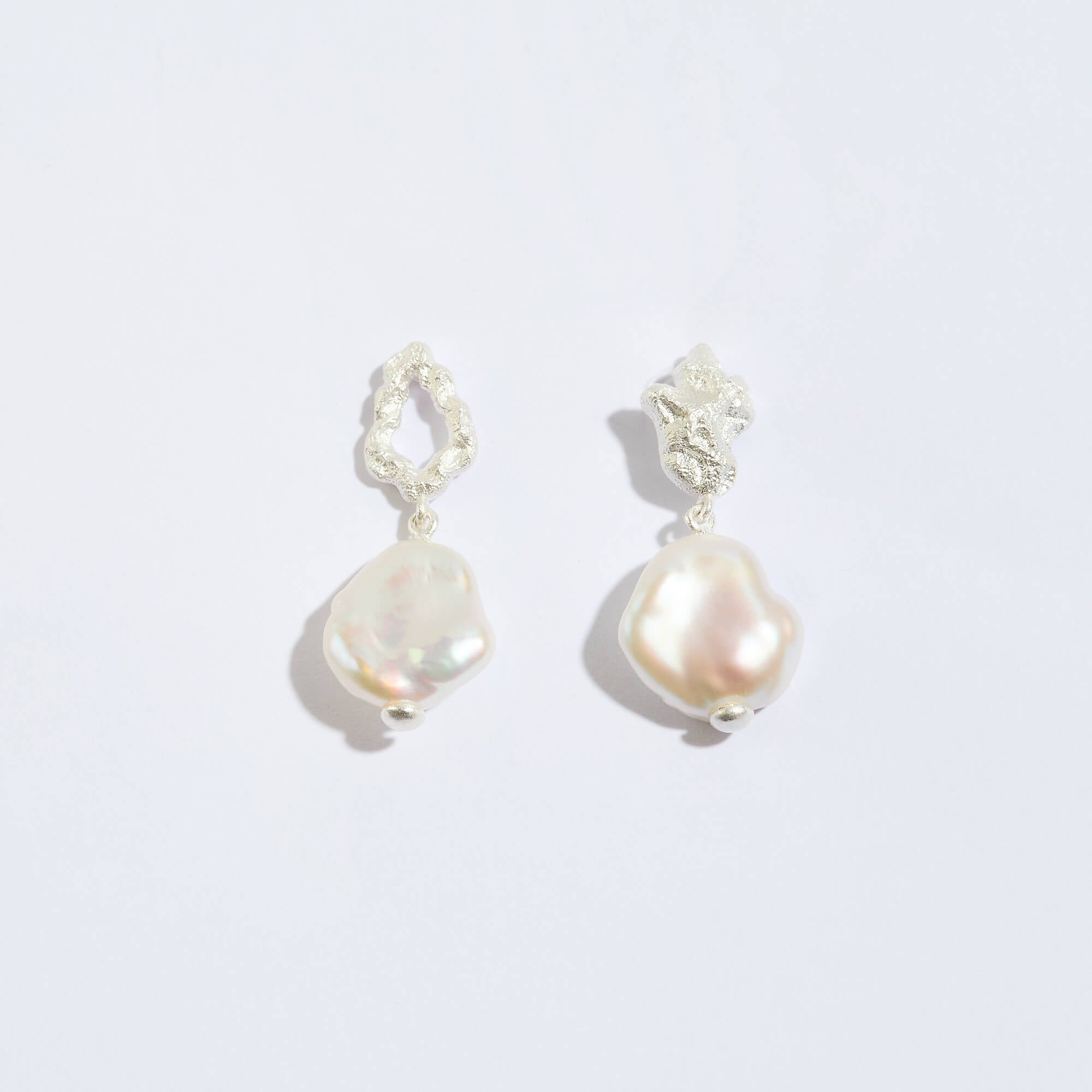 Pearl Silver Lichen Drop Earrings