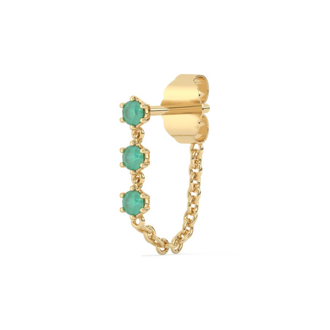 Emerald and 9ct Solid Gold Chain Stud - Single Earring