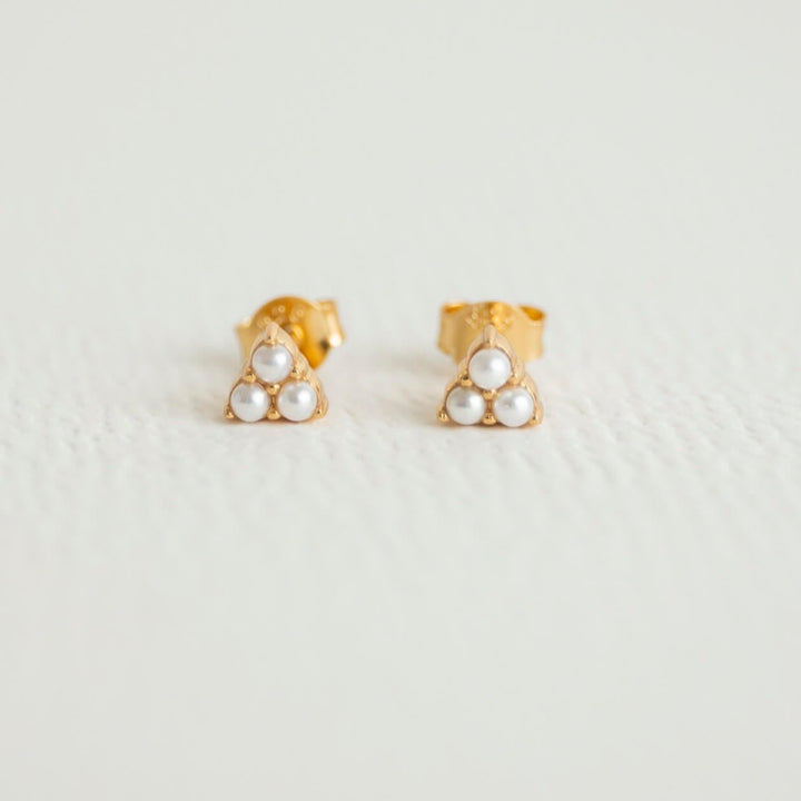 Triple Pearl Mini Stud Earrings - Gold