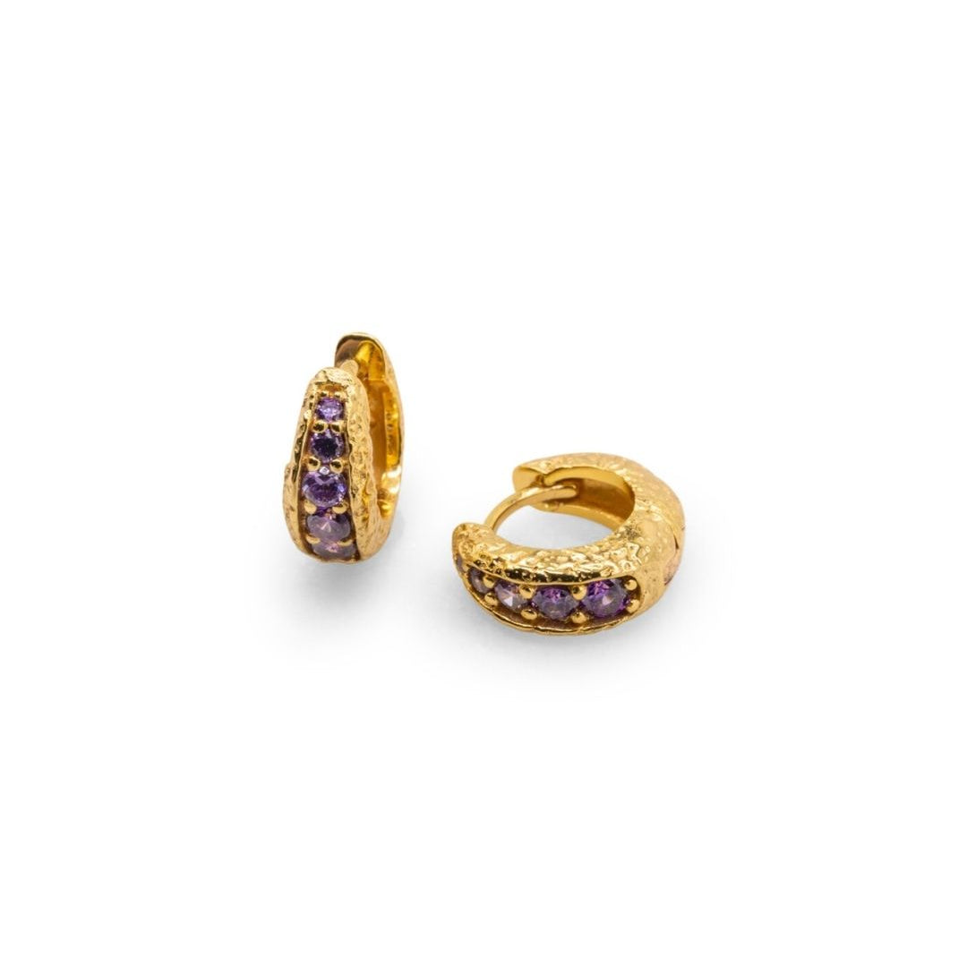 Amethyst Antique Gold Huggie Hoop Earrings