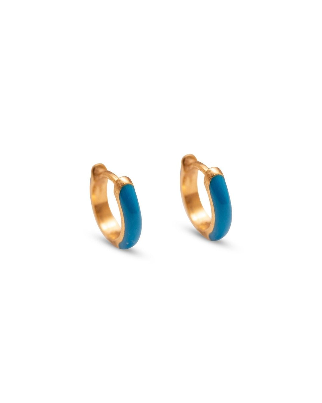 Blue Enamel Gold Huggie Earrings