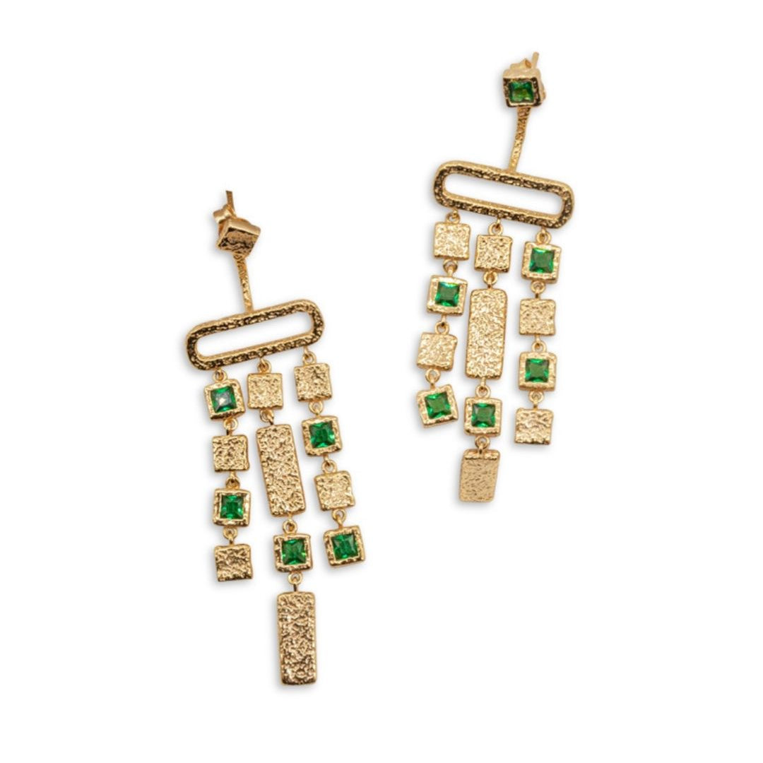 Gold Emerald Chandelier Ear Jacket Earrings