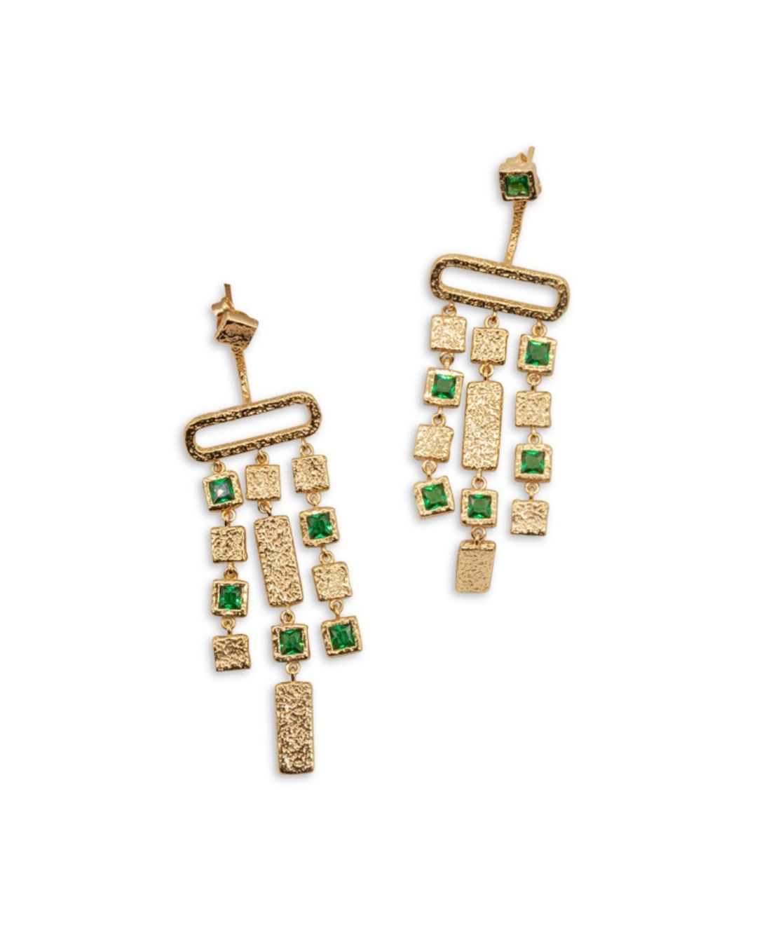 Gold Emerald Chandelier Ear Jacket Earrings