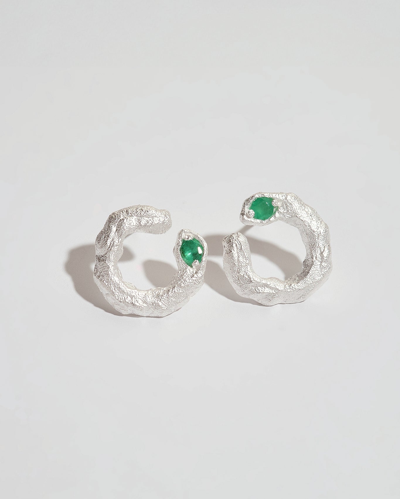 Emerald Silver Asymmetric Branch Earrings
