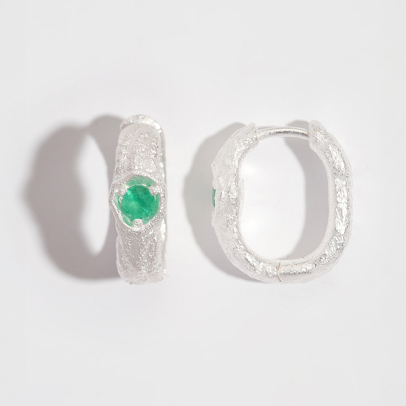 Emerald Silver Branch Hoop Earrings