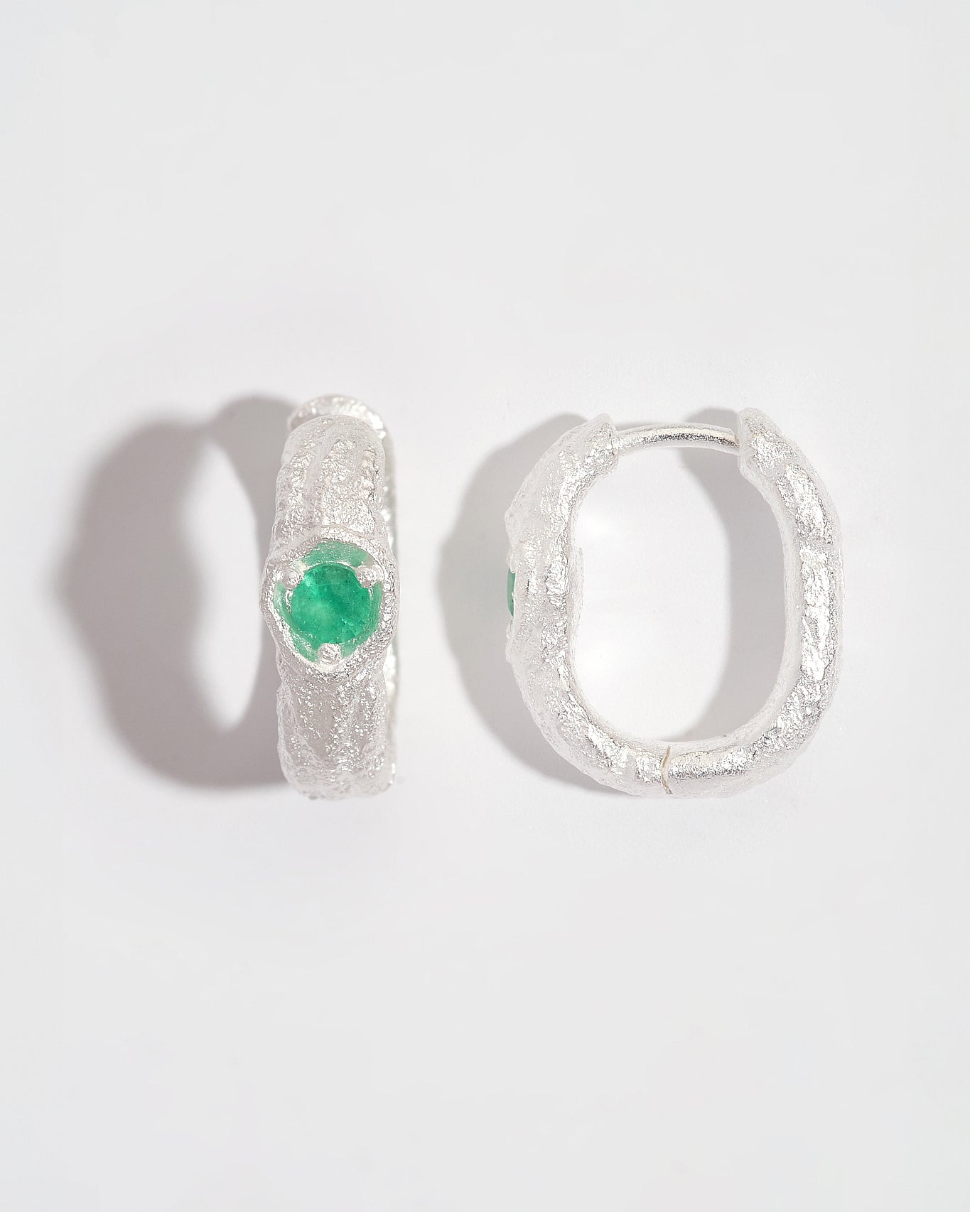 Emerald Silver Branch Hoop Earrings