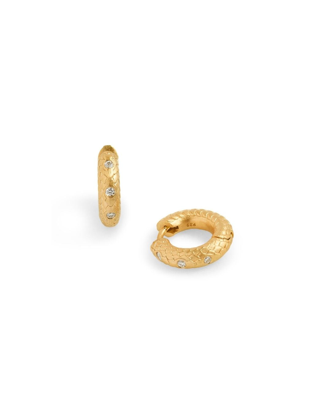 Diamond Art Deco Gold Huggie  Earrings