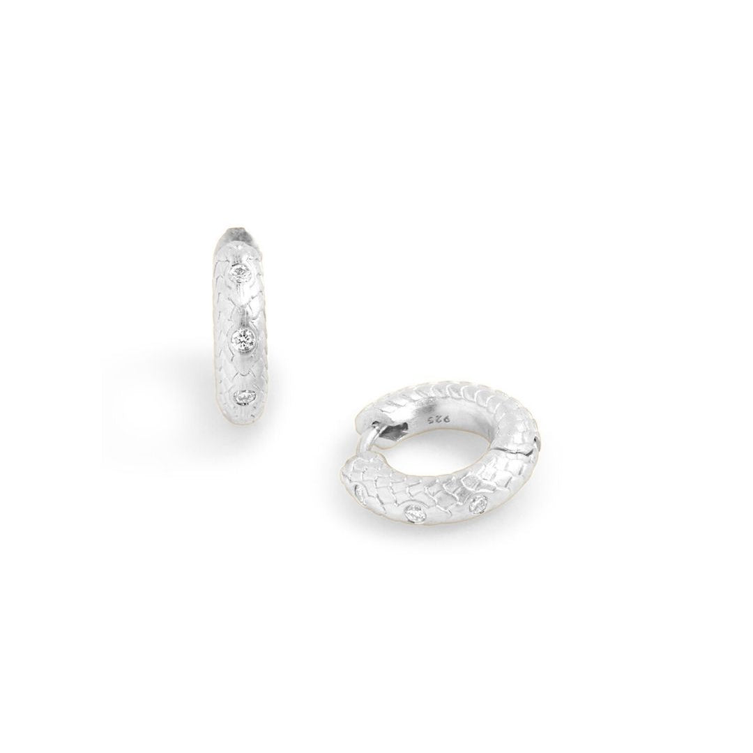 Diamond Art Deco Silver Huggie Earrings