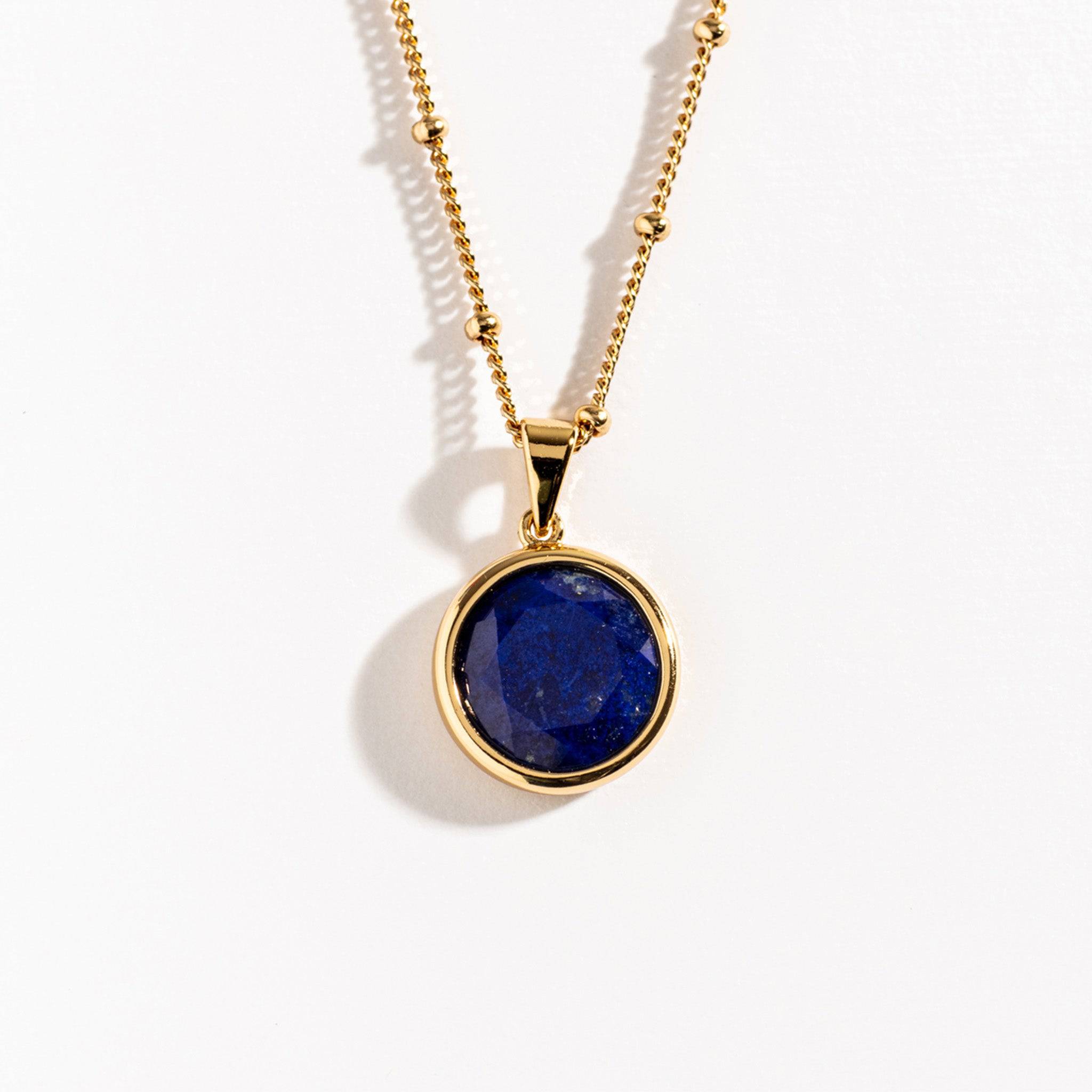 Lapis Lazuli Gemstone Gold Vermeil Disc Necklace