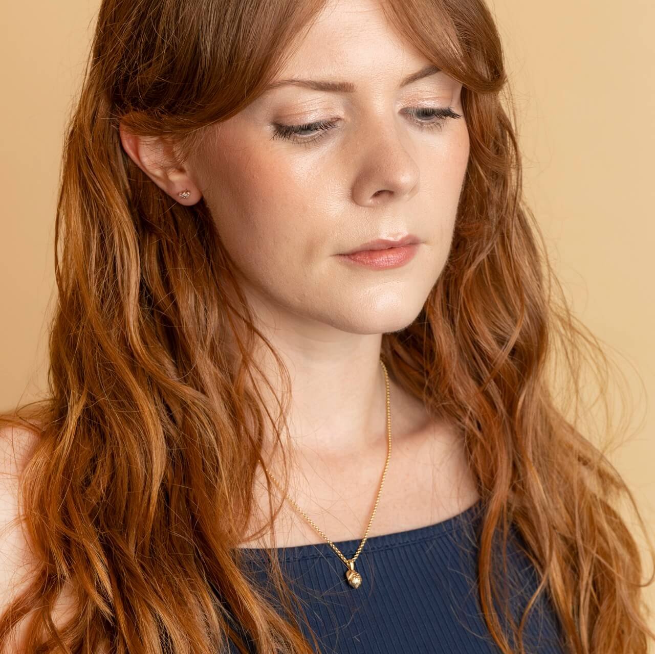 model wears 18k gold vermeil Lemon Charm Pendant Necklace - Claire Hill Designs