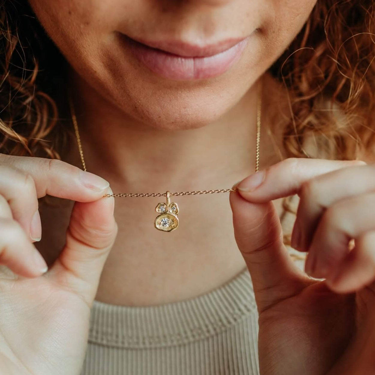 model wears Lab Grown Diamond Gold Drop Pendant Necklace - Claire Hill Designs