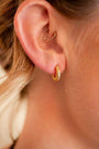 model wears Diamond Art Deco Gold Huggie  Earrings