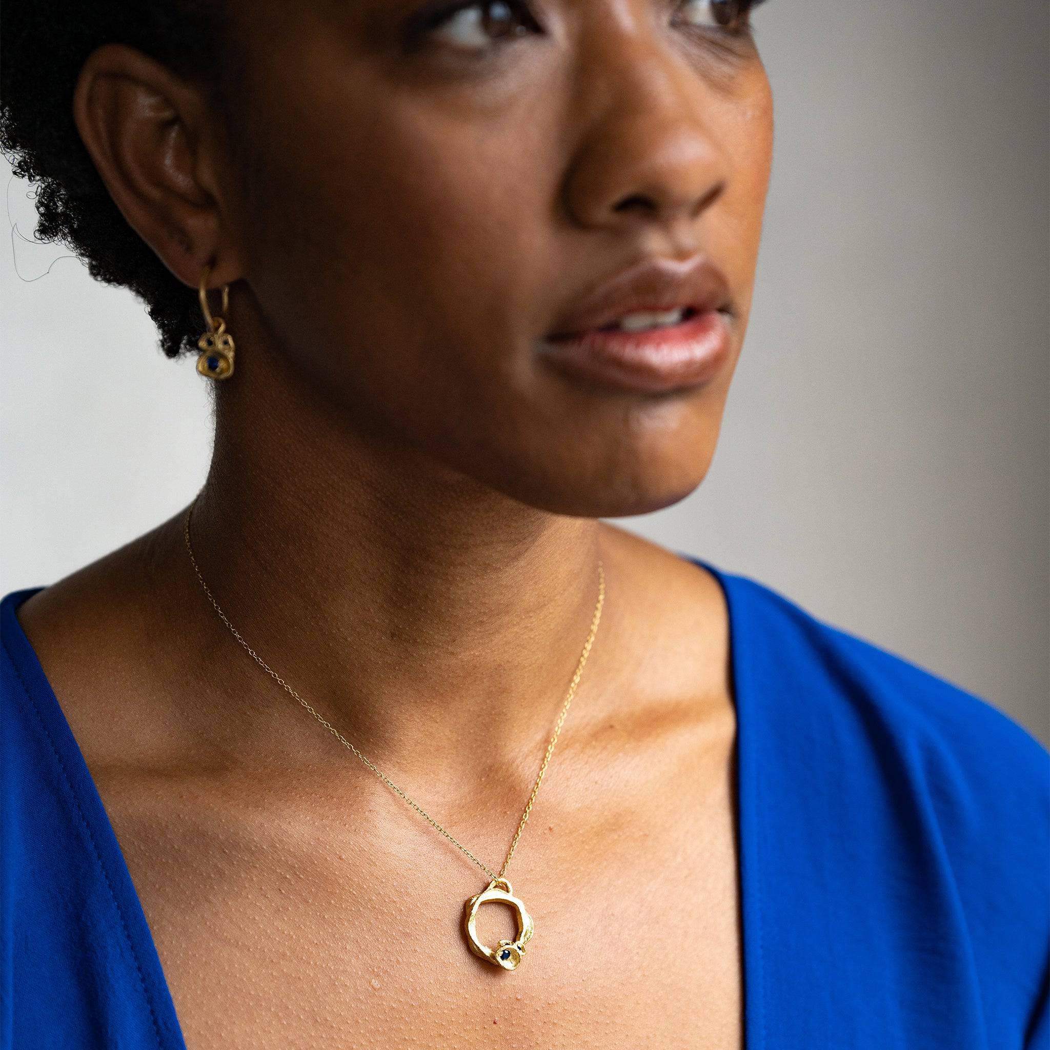 Blue Sapphire and Gold Eternity Birthstone Branch Necklace - Large